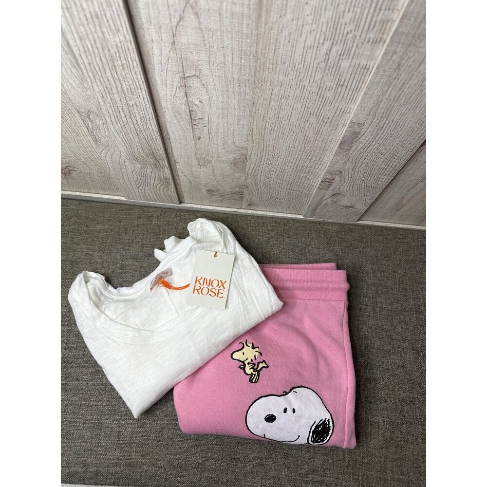 Knox Rose White Short Sleeve Top XXL Womens Blouse & Snoopy Pink Shorts XL